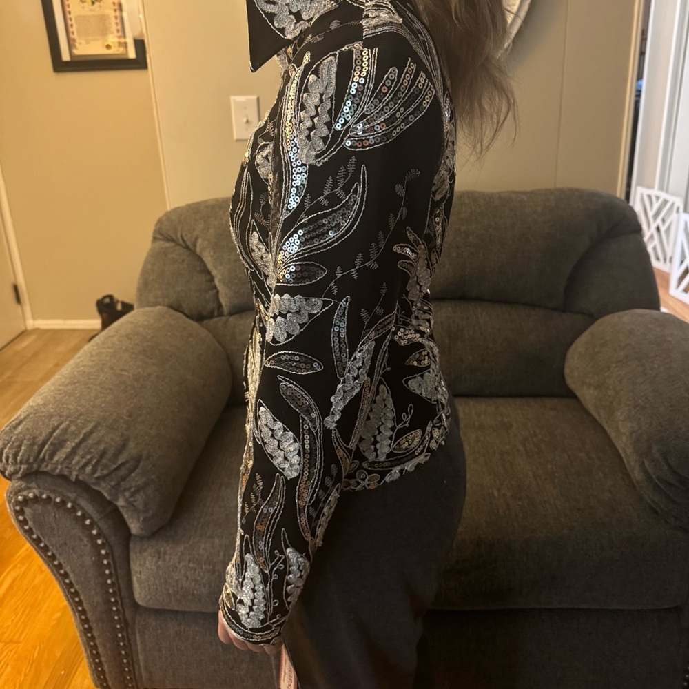 Elegant Black And Silver Leaf Pattern Women's Bla… - image 3